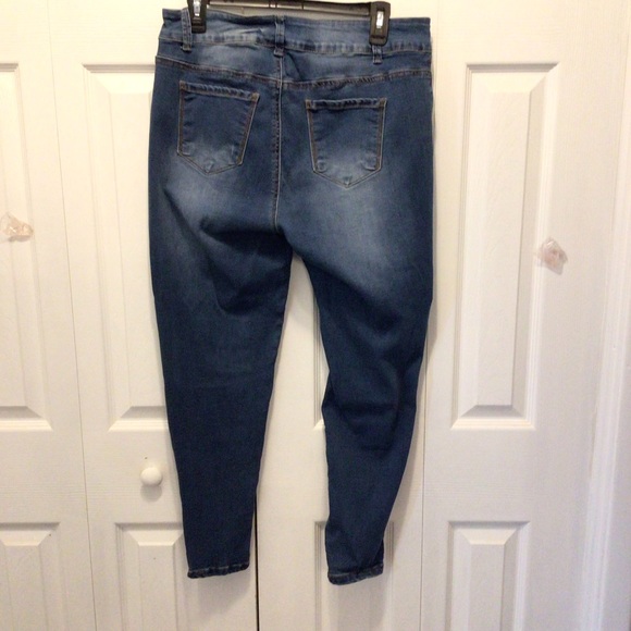 Sandpiper Womens Medium Wash Distressed Patched High Rise Skinny Jeans Size 14 - Picture 5 of 11